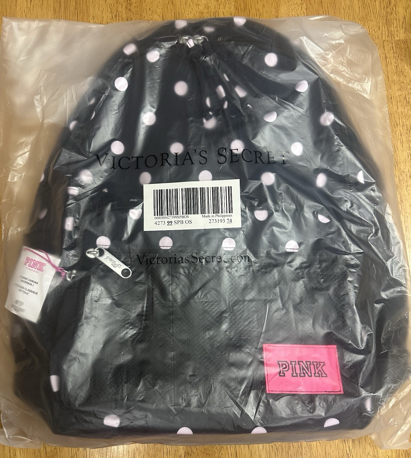 Victorias Secret Pink Backpack Bookbag Polka Dots Black New 2026