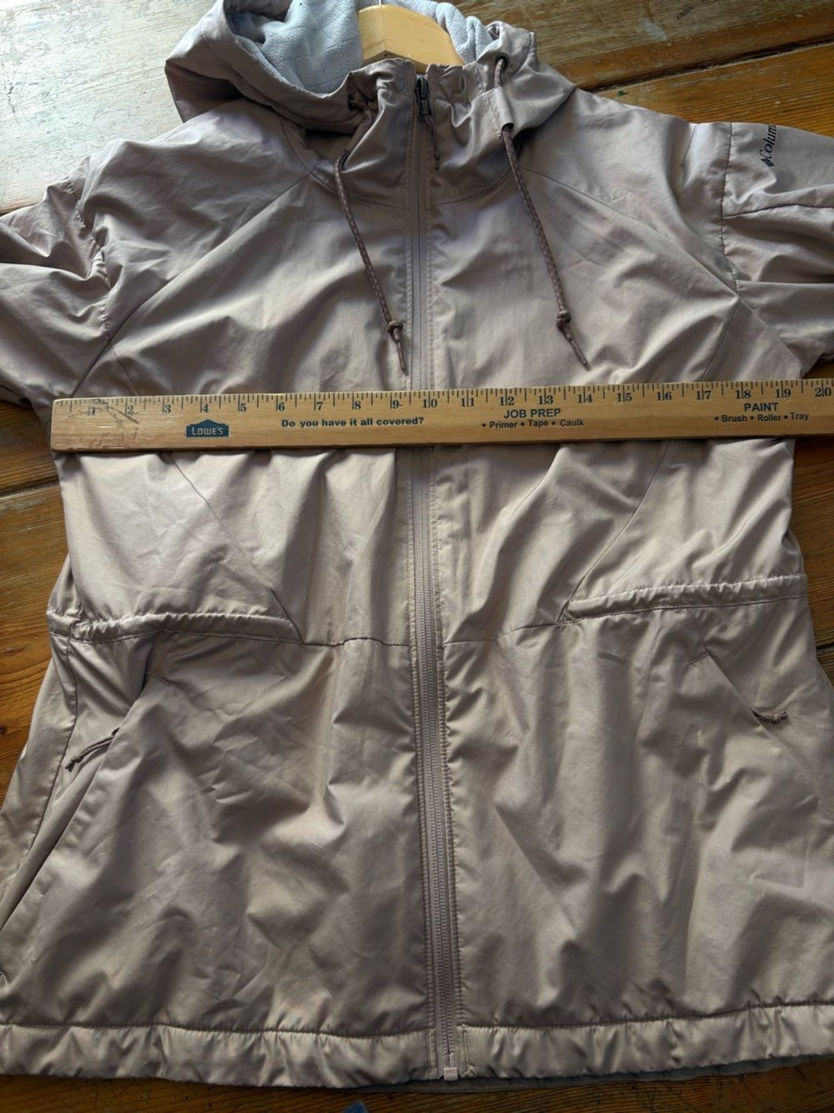 Columbia Hooded Windbreaker Jacket Women’s Medium Taupe Drawstring Waist