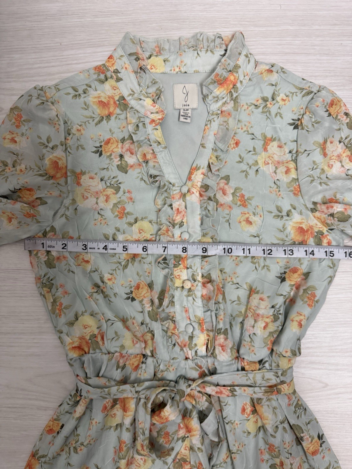 Joie Womens Green Floral V-Neck Long Sleeve Chiffon Ruffle Tie Mini Dress S