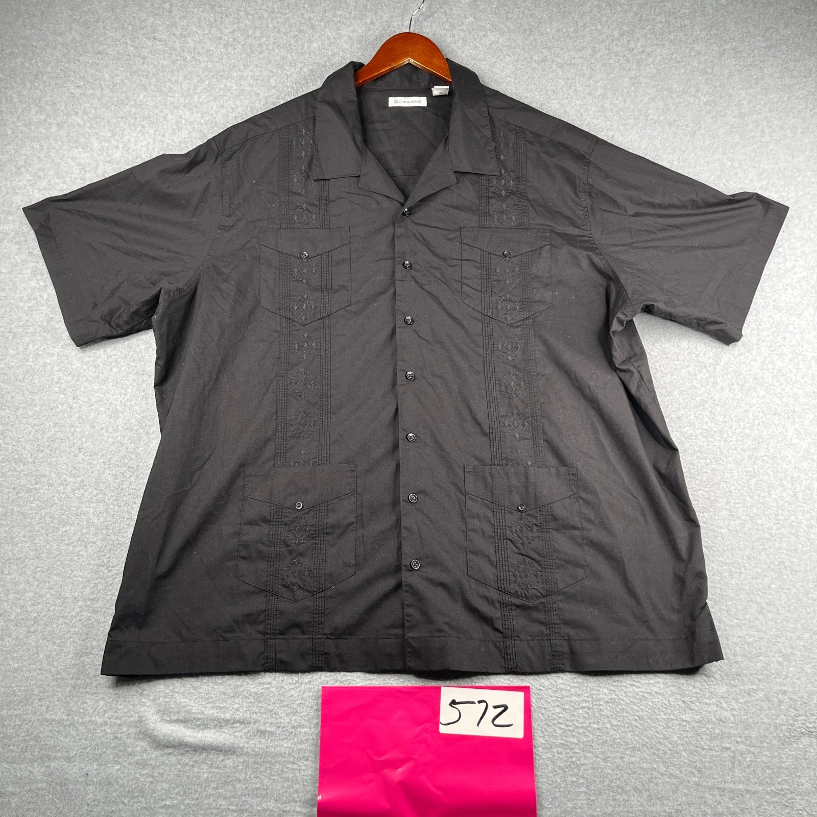 Cubavera Shirt 3X Black Pockets Beach Casual Button Up Short Sleeve Mens