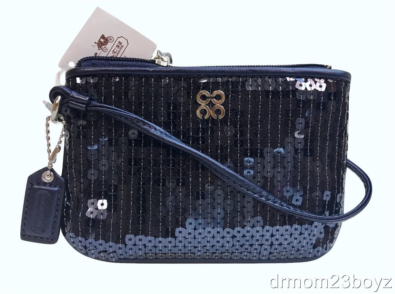 New NWT Coach Special Occasion Dressy Sequined Wristlet Midnight Navy Blue 46563