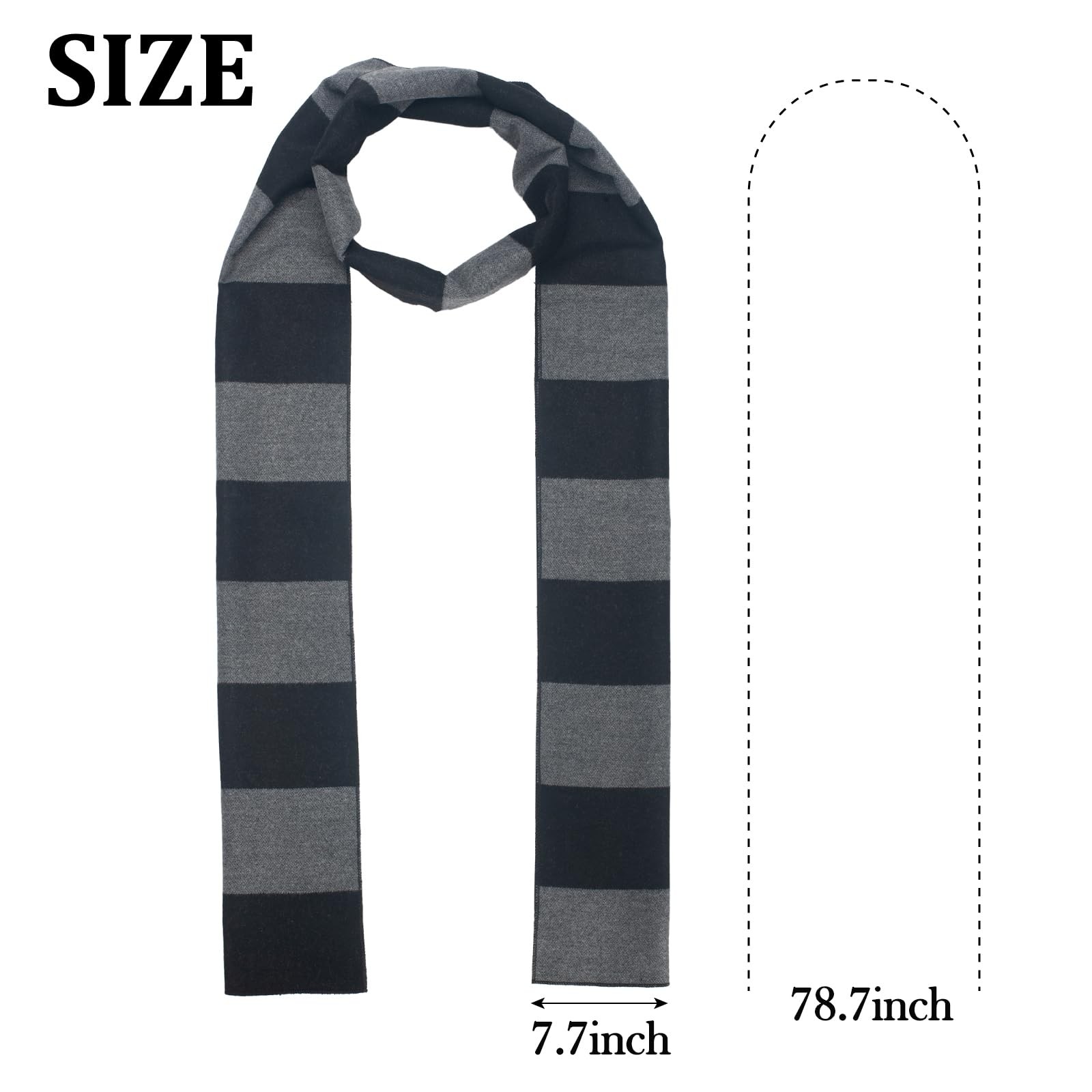 GHGMAO Black and Gray Striped 200 cm x 20 cm, Scarf (Black Grey)