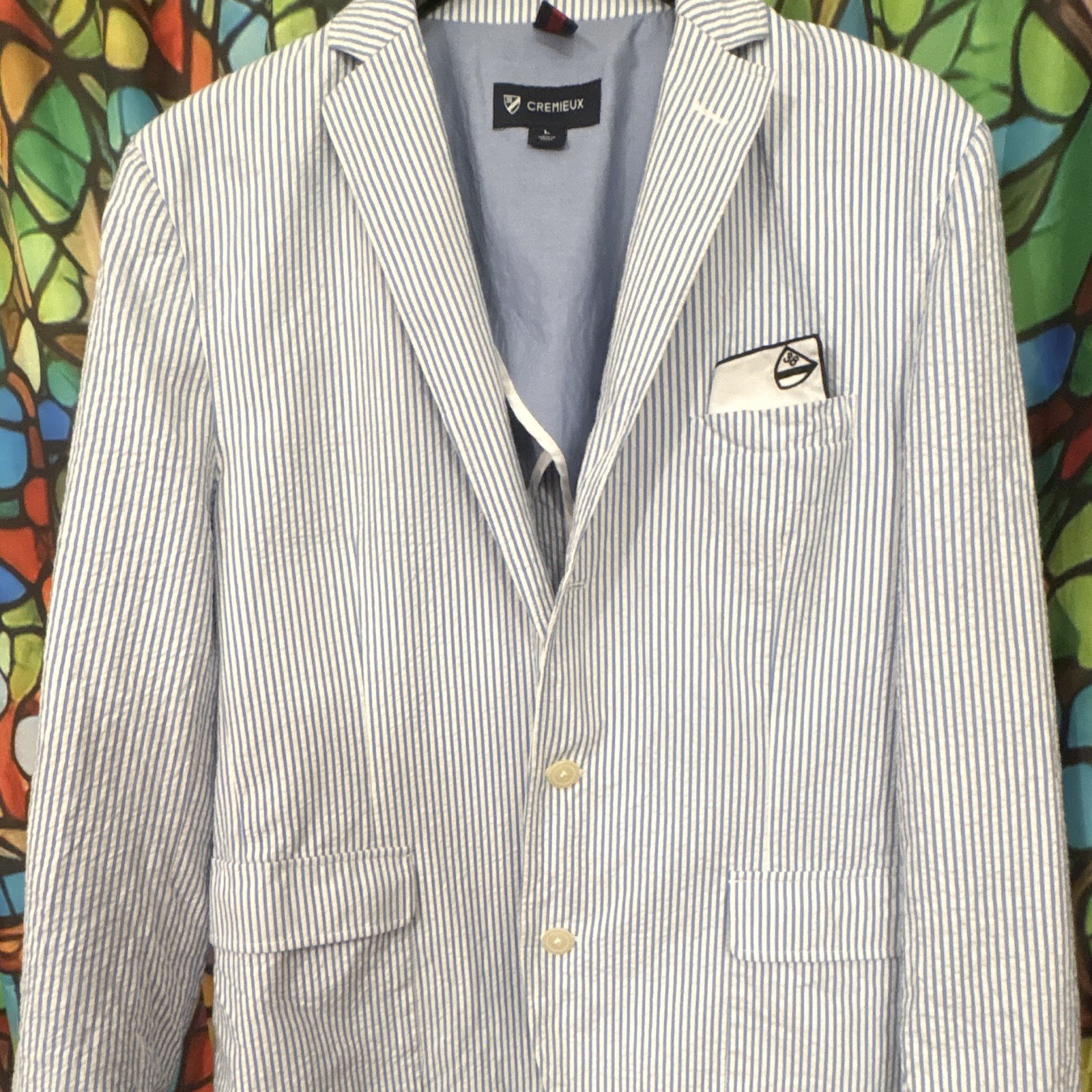 Cremieux Seersucker Pinstripe Jacket Size L. Excellent Condition.