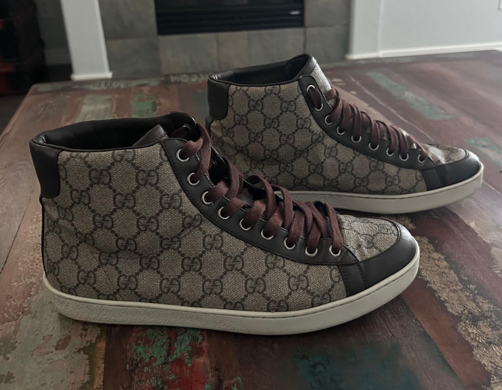 AUTHENTIC GUCCI BROOKLYN SNEAKERS BEIGE EBONY 322733 GG SZ 8.5 (fits USA 9.5)