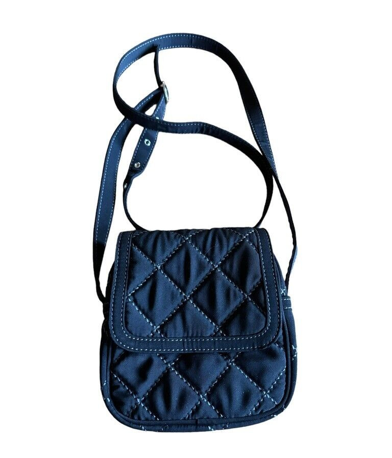 Vera Bradley Mini Hipster RFID Messenger Bag Black Quilt Crossbody ID Card Slots