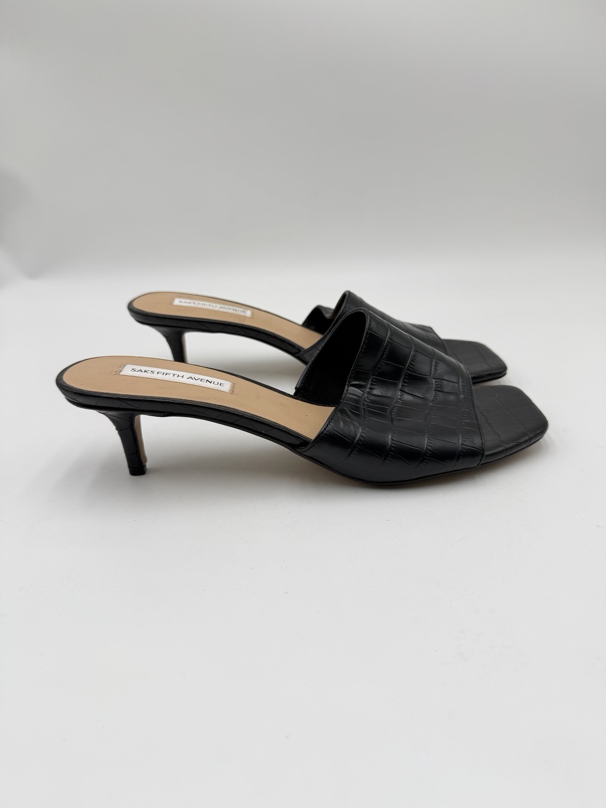 Saks Fifth Avenue black croc-embossed mule sandals Size 7.5M