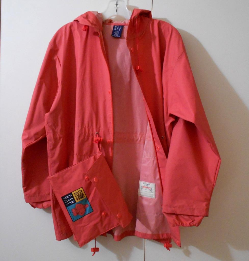 Vtg Gap Kids Storm Buster Raincoat & Pouch Peach/Orange L/XL
