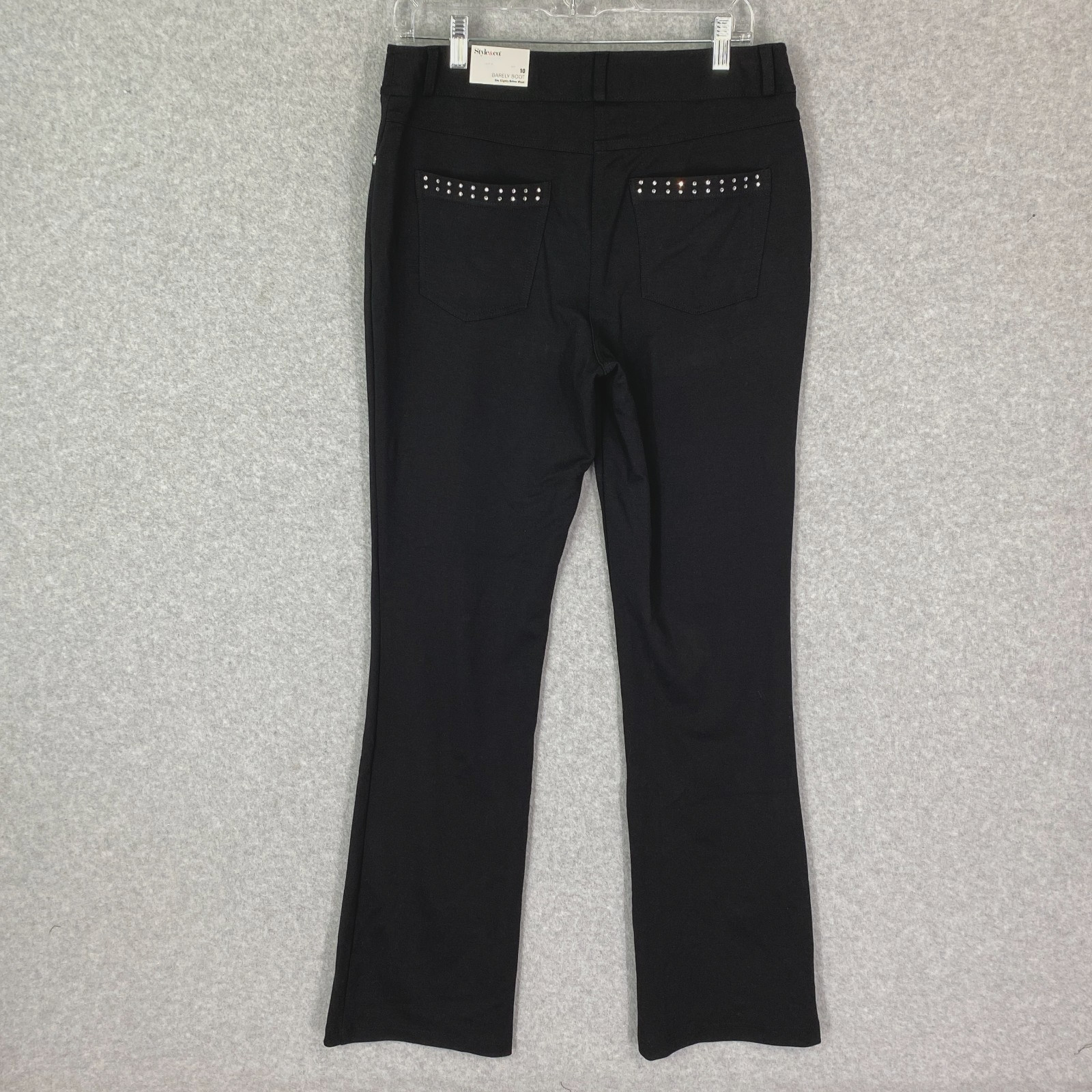 Style & Co Pants Womens 10 Black Rhinestones Barely Boot Below Waist Stretch NWT