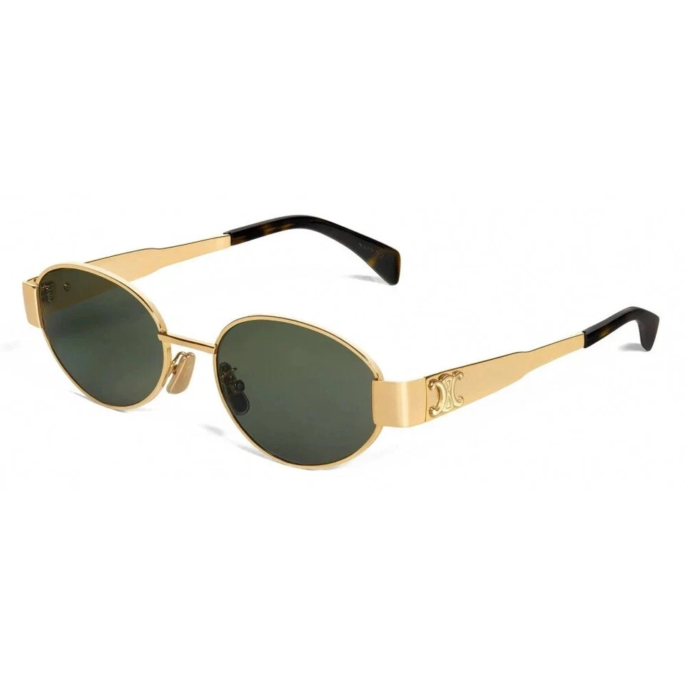 Celine CL40235U 30N Oval Sunglasses Triomphe Metal Gold Green Authentic