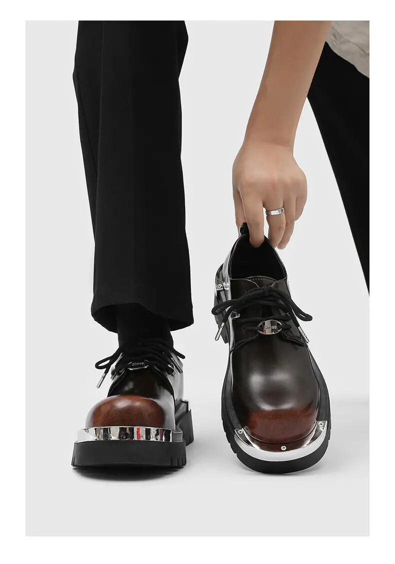 Mens Metal Round Toe Casual Lace Up Dress Formal Business Platform Fashion Shoes
