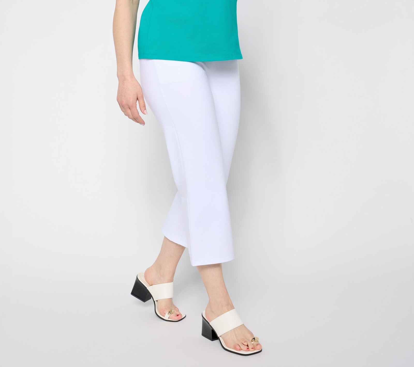 Women with Control Regular 86/14 Relaxed Straight Leg Crop Icon Pant White L New