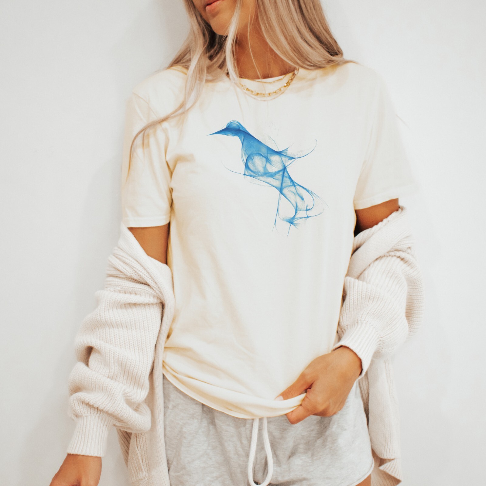 Blue Bird Graphic Tee Abstract Design Shirt Artistic Bird Top