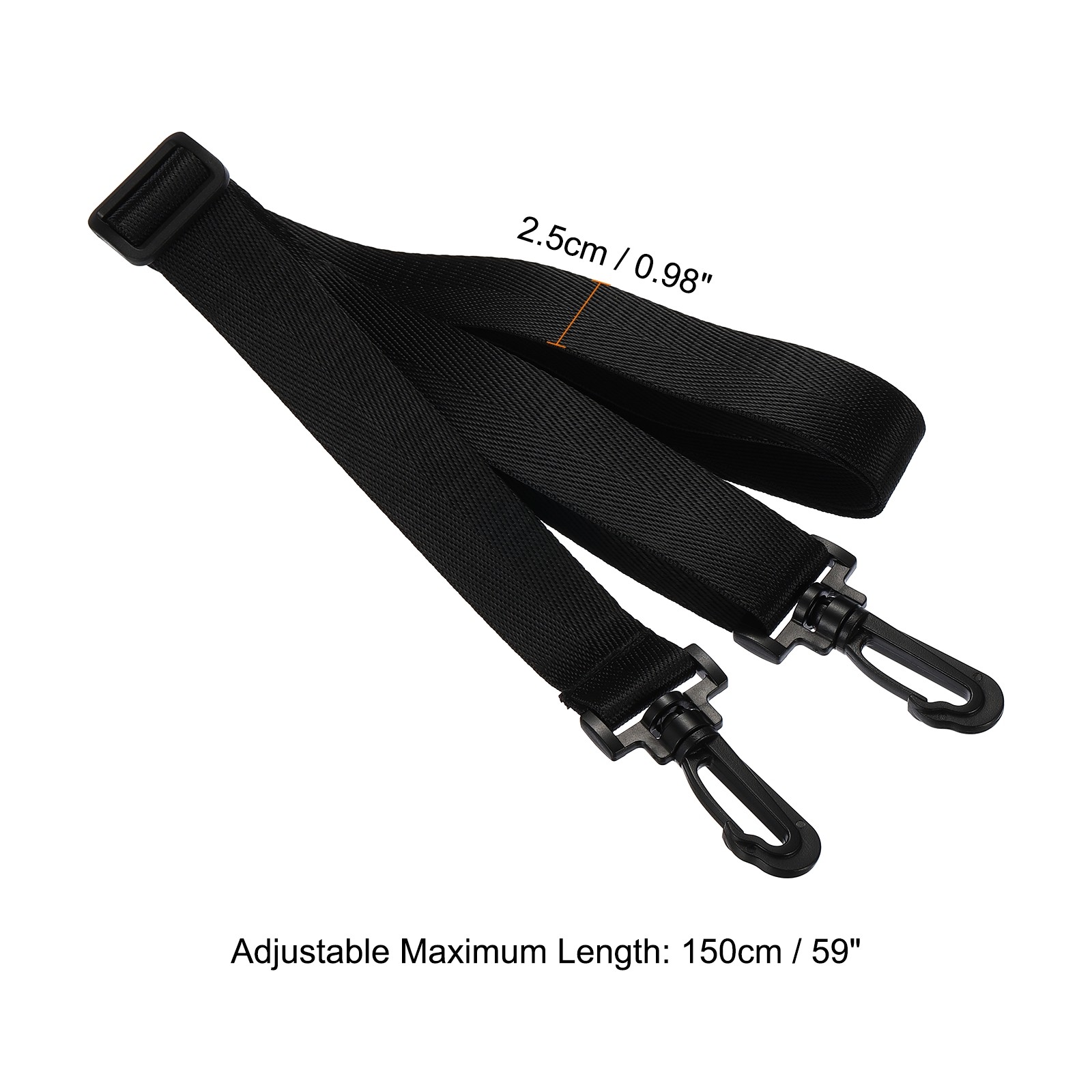 59″ Shoulder Strap 0.98″ Width Nylon Adjustable Strap Plastic Swivel Hooks Black