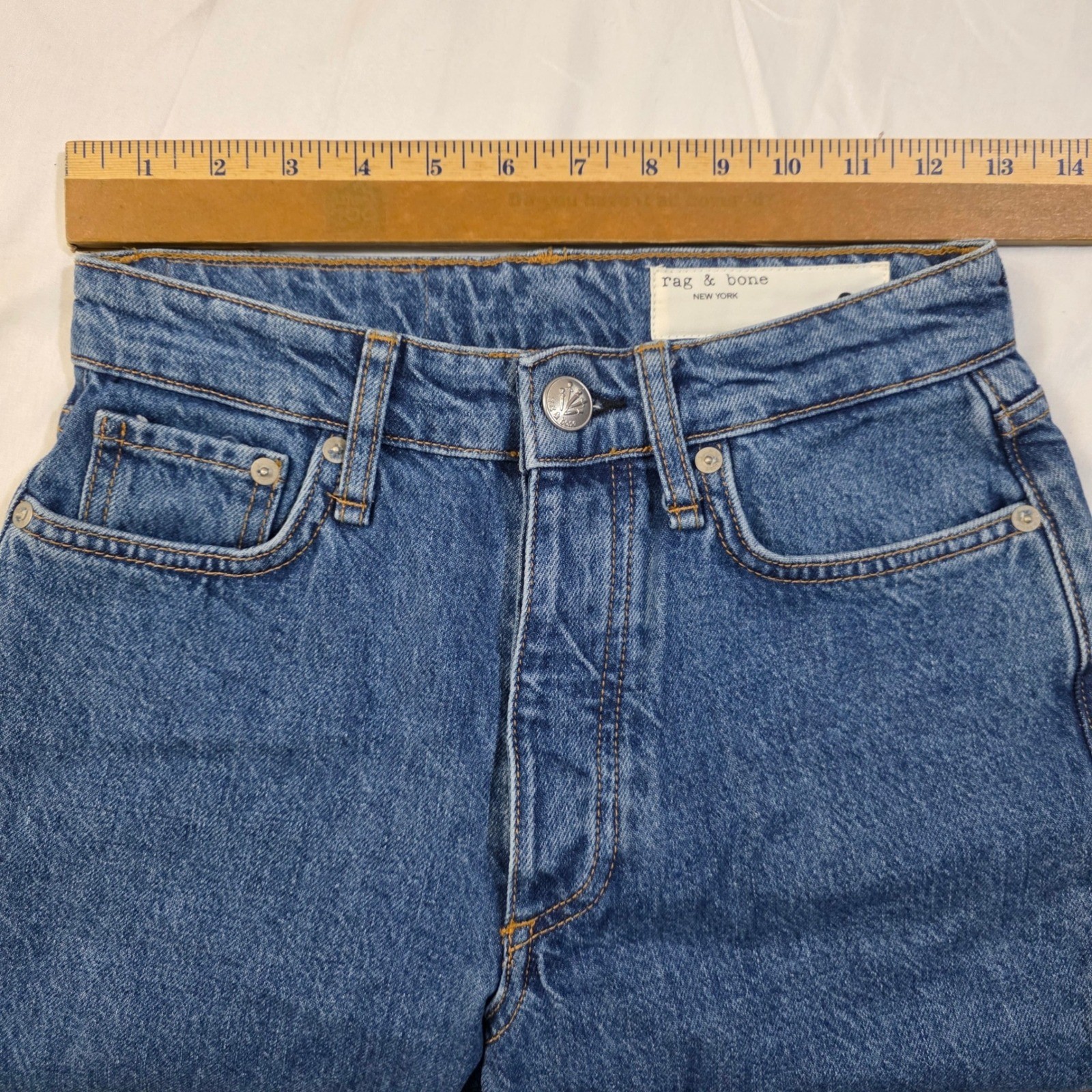 Rag & Bone Alissa High Rise Barrel Leg Jeans Women 23 Blue Laguna Button Fly NWT
