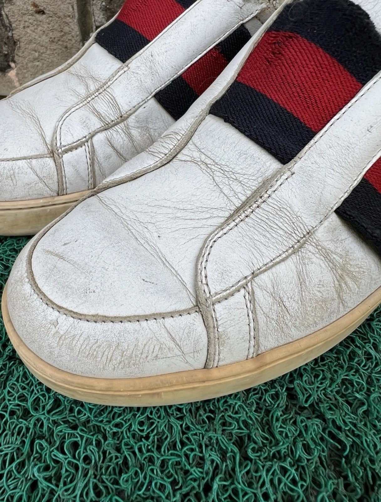 Gucci White 322749 Men’s Leather Slip-on with Web Sneakers U.S 6
