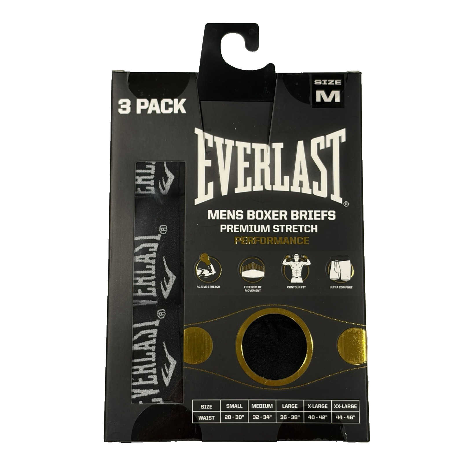 Everlast Mens Performance Boxer Briefs 3 Pack Medium M 32-34 Black Underwear
