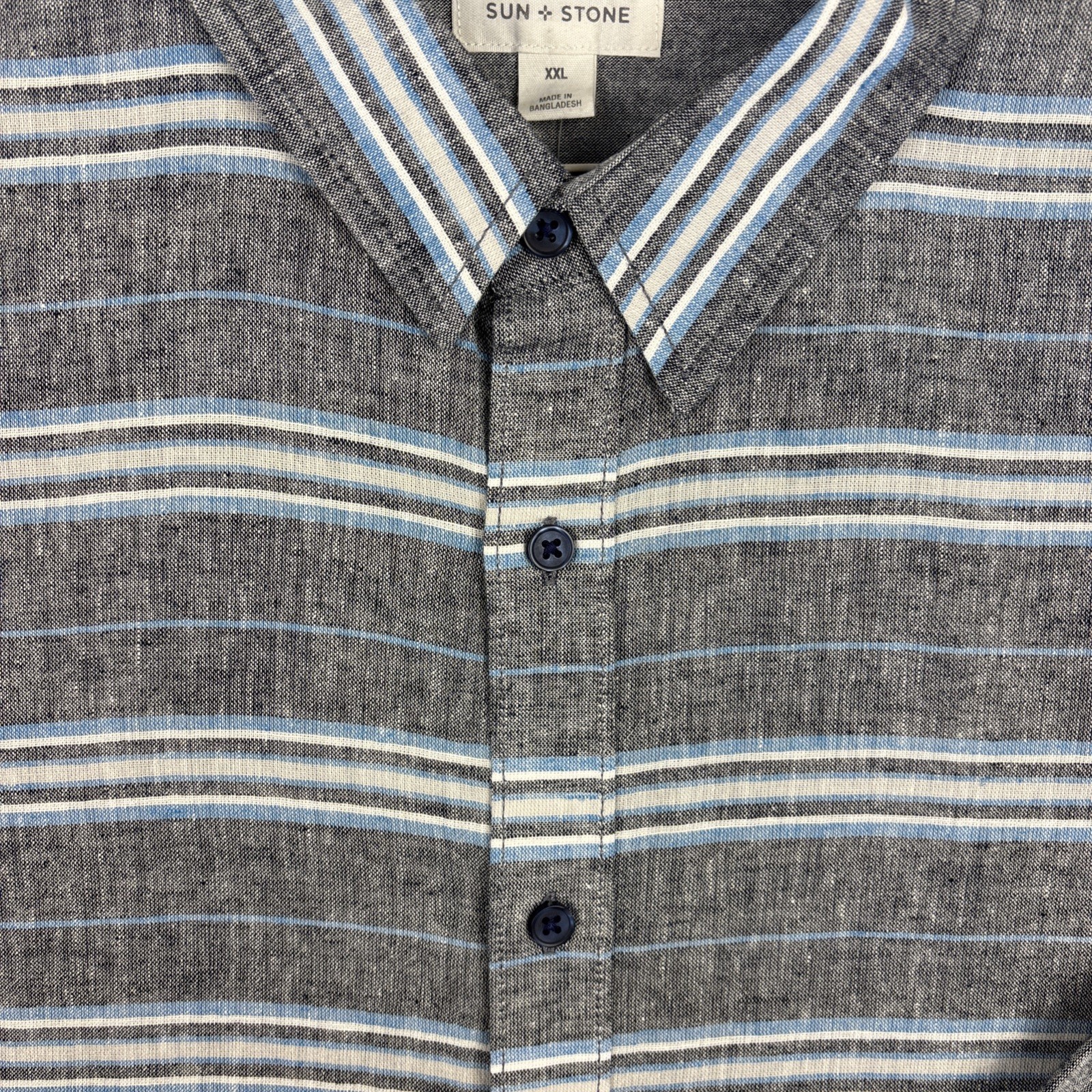 Sun + Stone Men’s 2XL Gray Blue Striped Long Sleeve Button Up Linen Shirt NEW