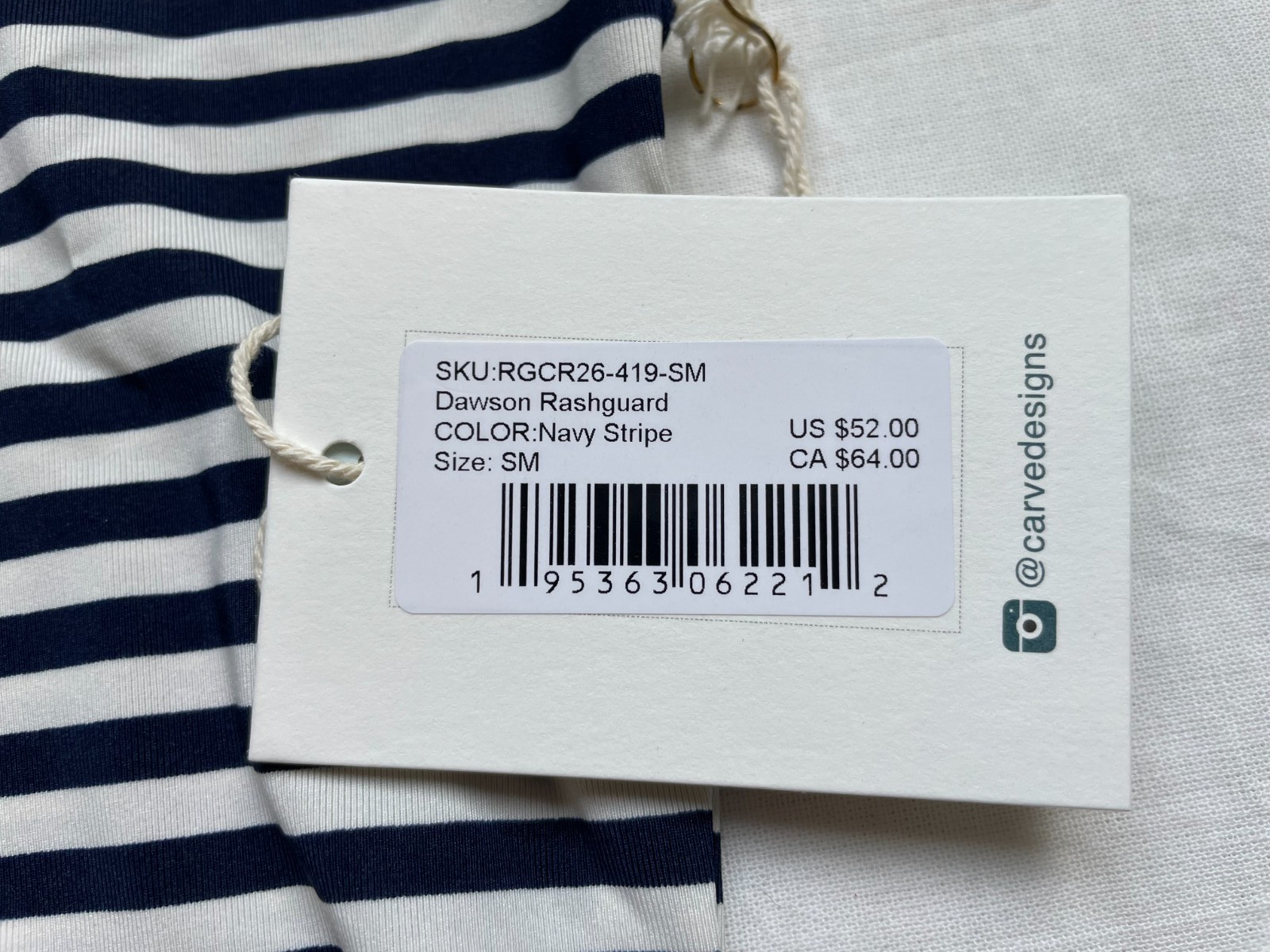 Carve Designs Dawson Rashguard Top Navy Stripe Sz Small NWT