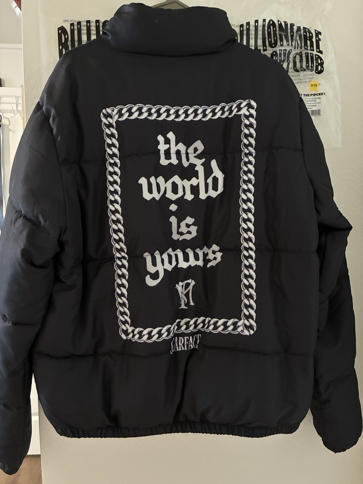 Scarface Men’s Black Puffer Jacket Full Zip Hooded Pockets Graphic Print M