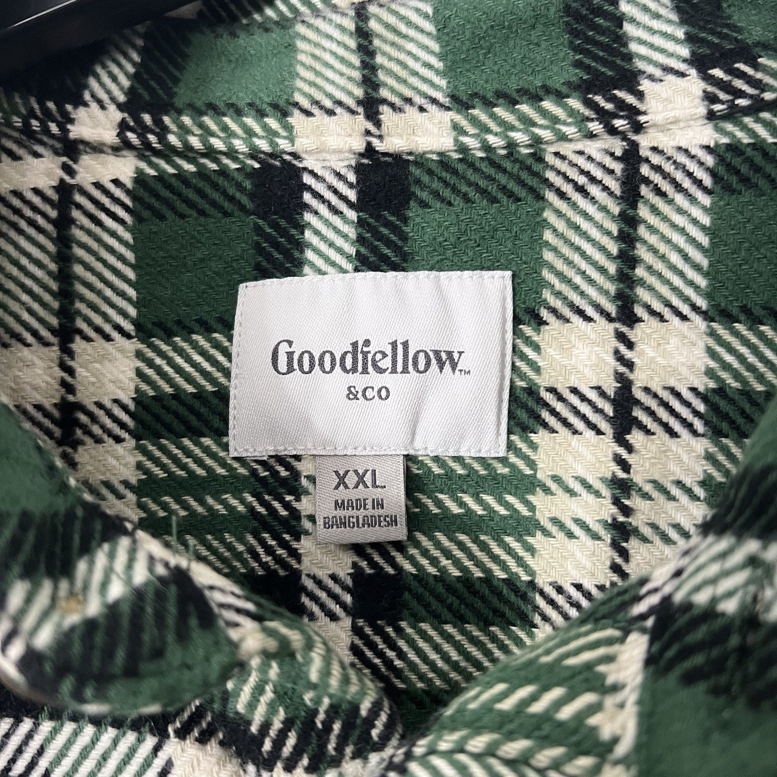 Goodfellow & Co Men’s 2XL Green White Plaid Flannel Button Front Shirt Jacket
