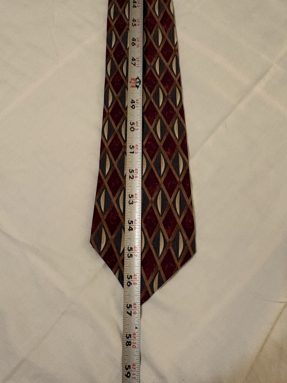 Cocktail Collection Men’s Silk Tie Burgundy Blue Tan Geometric Pointed Classic
