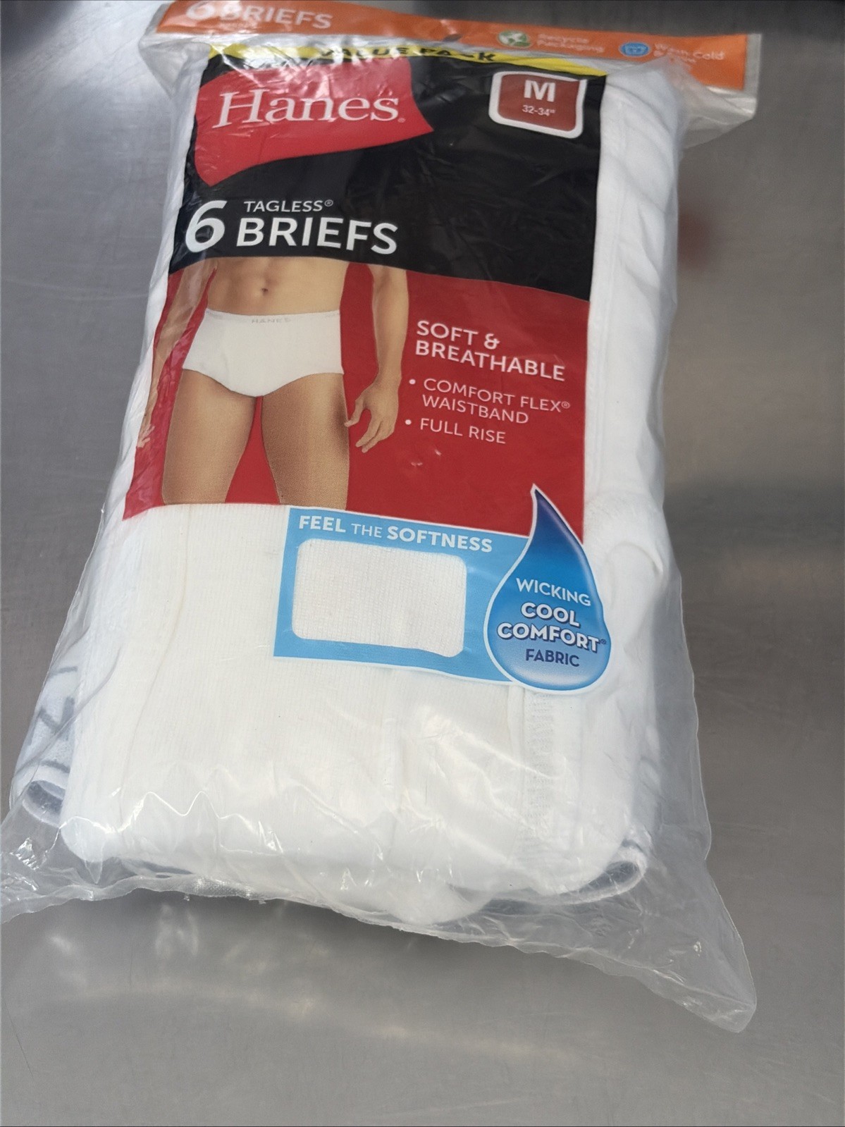 Hanes Tagless Briefs 6 Pack Mens Size Medium M 32-34 100% Cotton SEALED