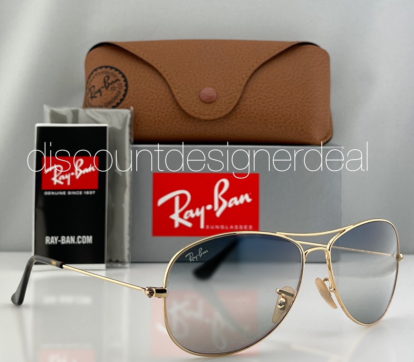 Ray-Ban RB3362 Cockpit Sunglasses 001/GF Gold Metal Frame Blue Gradient Lens 59