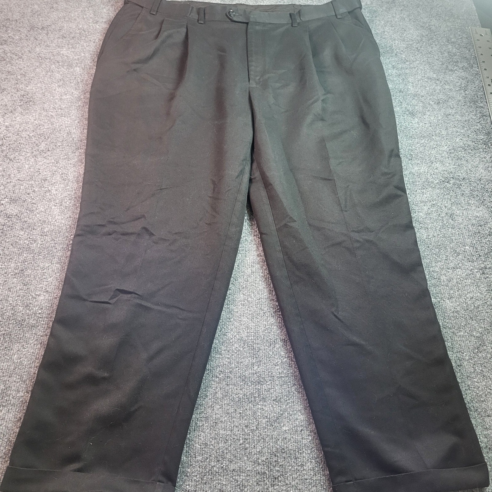 Savane Mens Black Pleated Front Dress Pants Trousers 44×30 Cuffed Hem