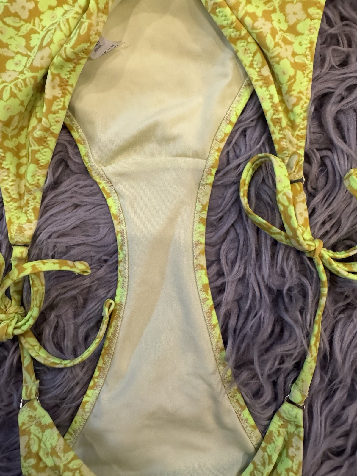 Aerie Yellow Floral Triangle Bikini Set Cheeky Adjustable Strap Lined Size M