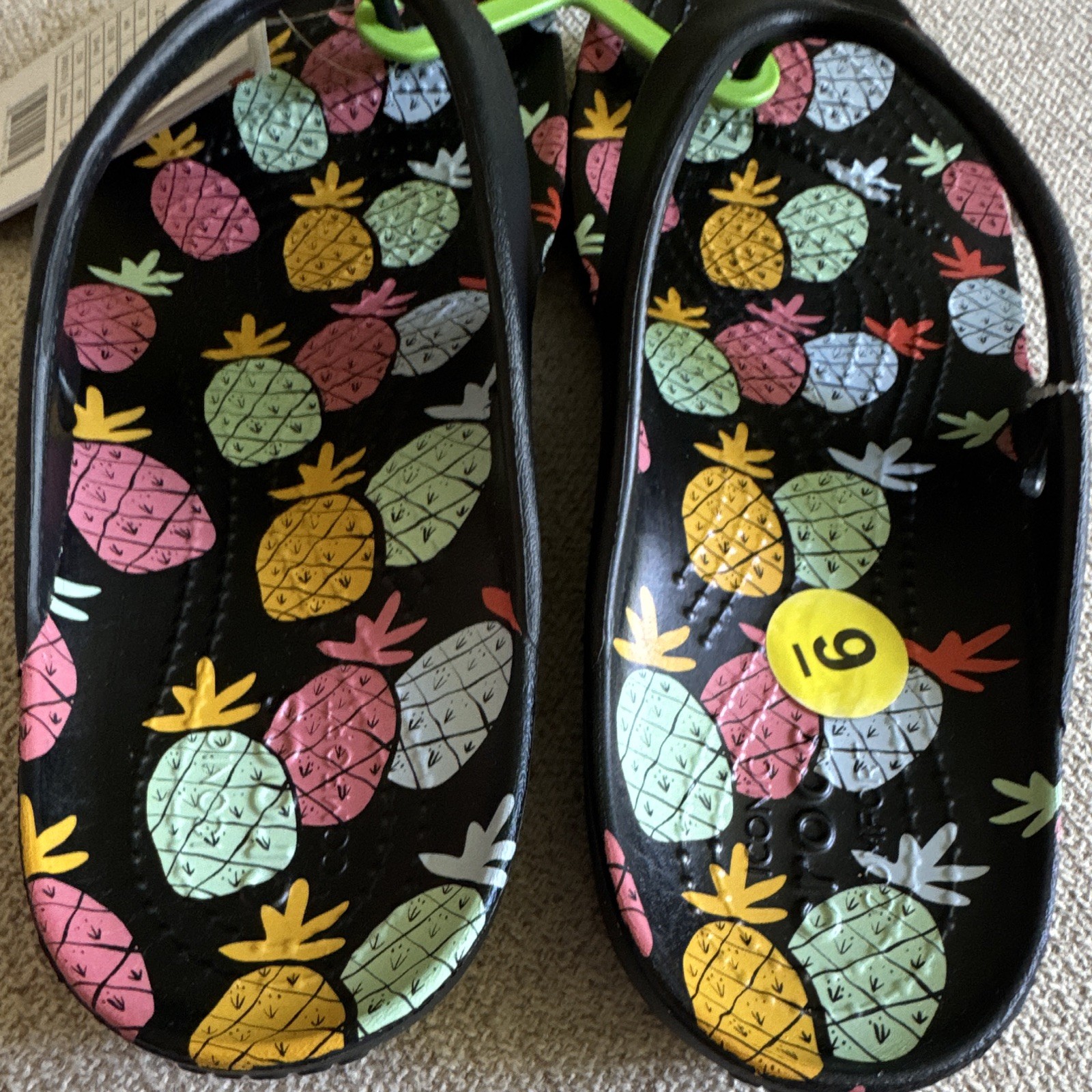 Crocs Women’s Kadee Flip Flop Sandals Pineapple Print Black/Multicolor US 9