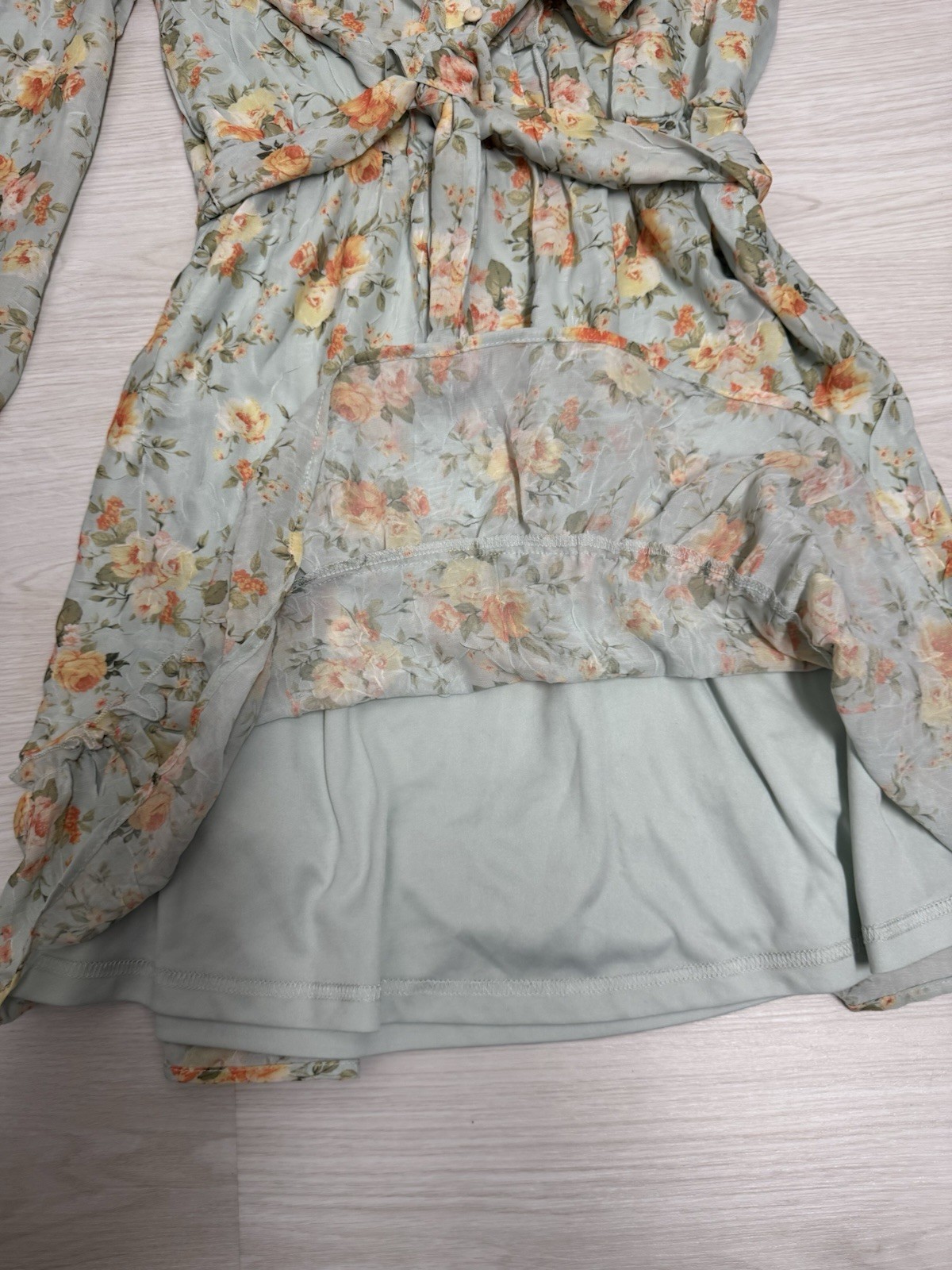 Joie Womens Green Floral V-Neck Long Sleeve Chiffon Ruffle Tie Mini Dress S