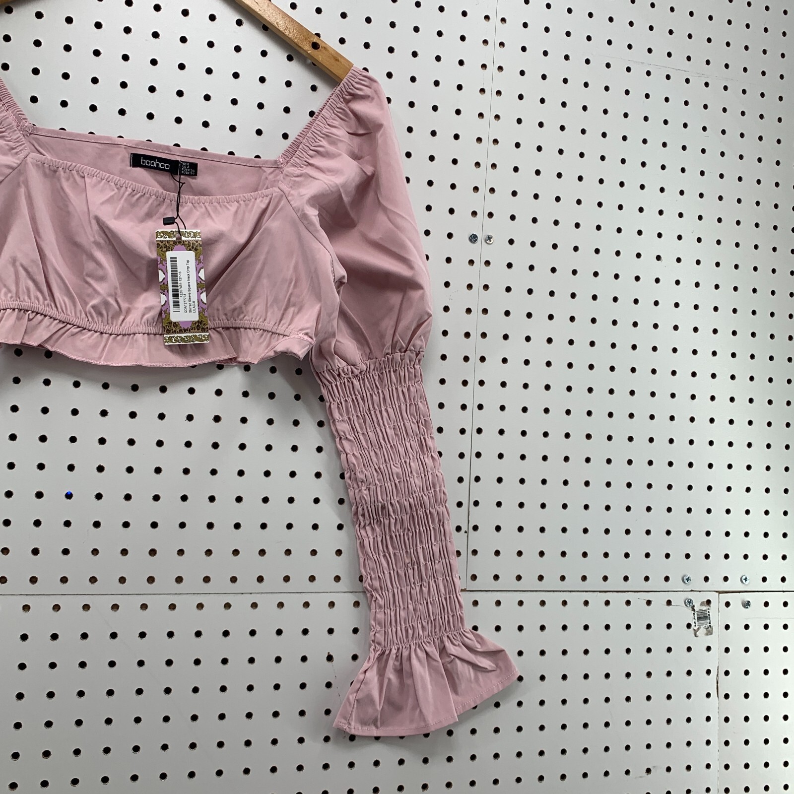Boohoo Womens Crop Top Pink Off The Shoulder Scrunch Sleeve Ladies Size 4