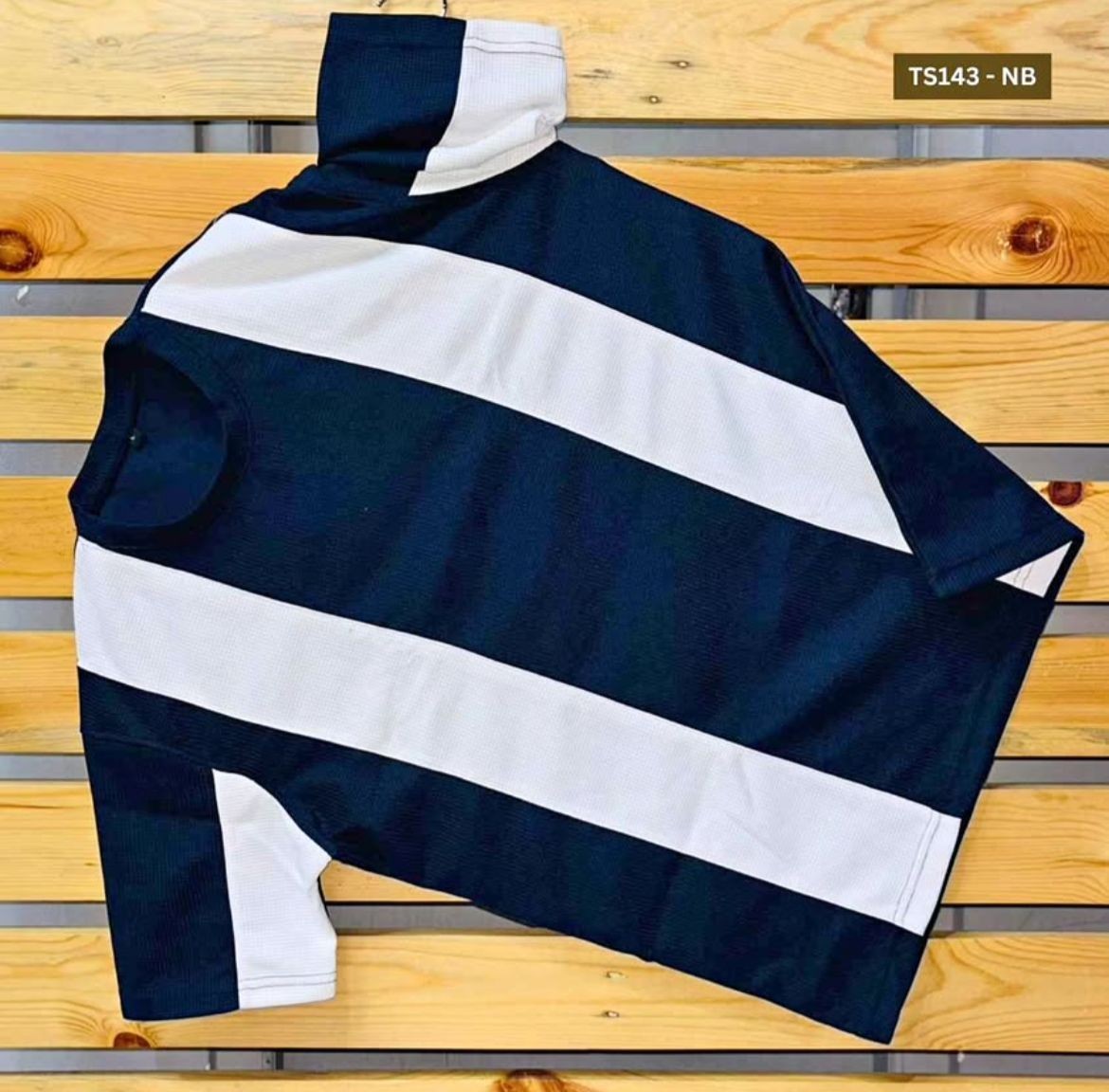 Men’s Casual Navy Blue & White Wide Stripe Short Sleeve T‑Shirt