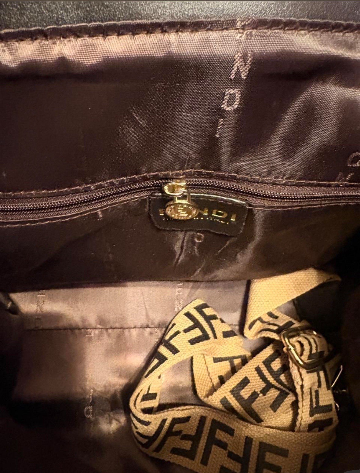 Fendi Zucca Brown Tote Bag Zip Top Double Handles Inner Pockets Dust Bag