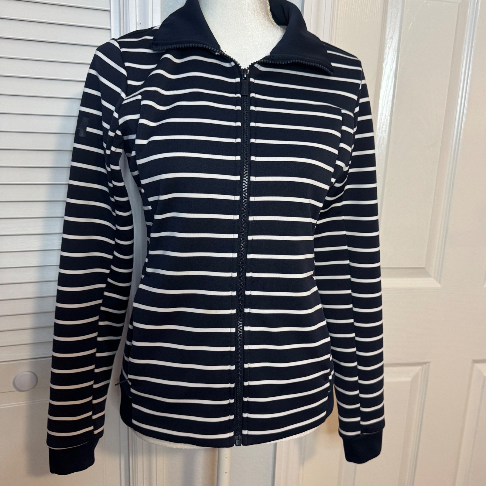 Helly Hansen Womens Navy White Striped Full Zip Jacket Small Nautical HH