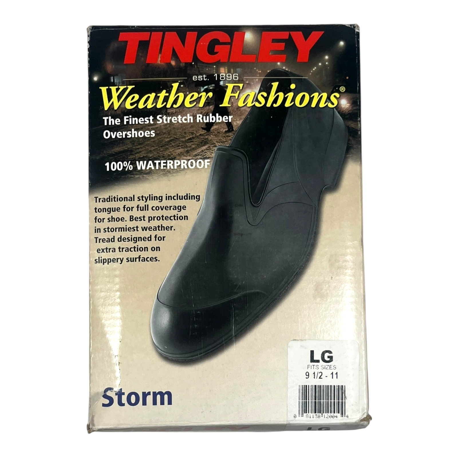 TINGLEY Black Stretch Rubber Overshoes 100% Waterproof – Size LG 9.5-11