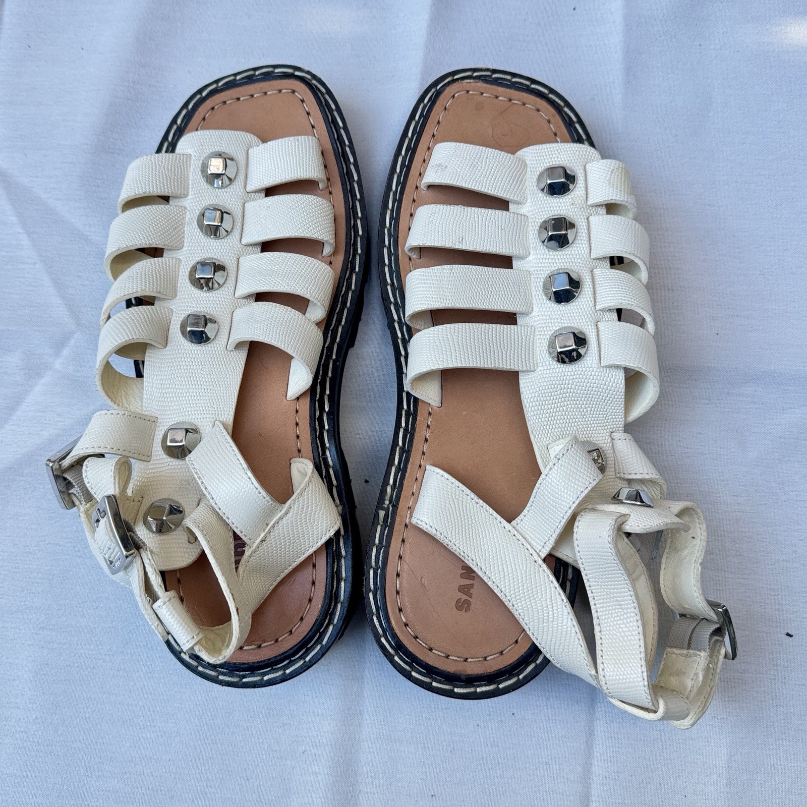 New Sandro Studded Leather Sandals Womens US 7.5-8 EU 38 White Platform Lug Sole