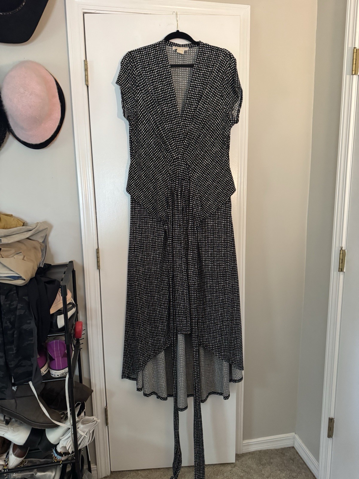 Michael Michael Kors Black White Geometric V-Neck Wrap Midi Dress 14W Plus