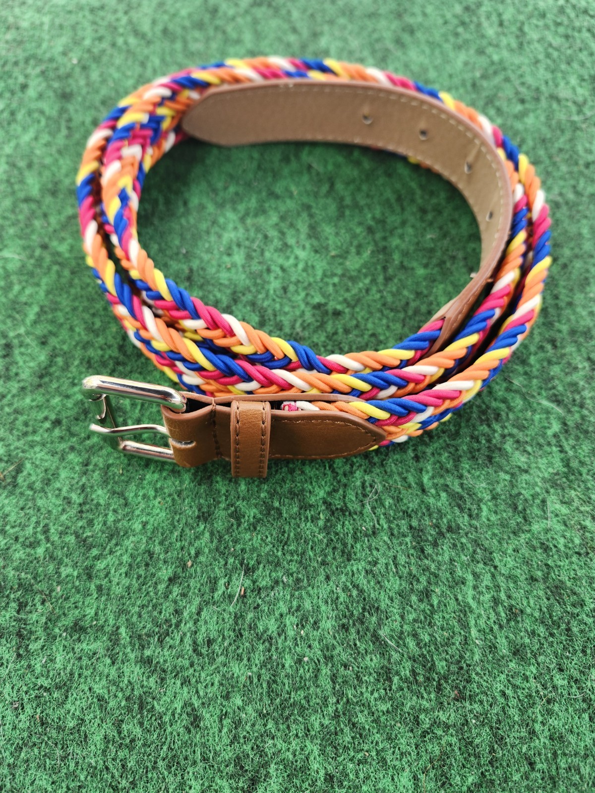 Belt Multicolor Retro Rainbow Popcorn Braided Woven 80s 90s Leather Size 40
