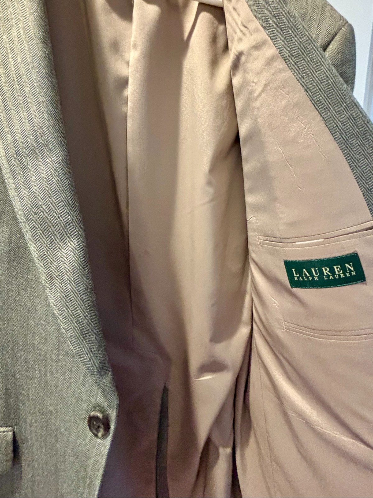 Lauren Ralph Lauren Gray Herringbone Silk Wool Sport Coat Blazer Men’s 46L