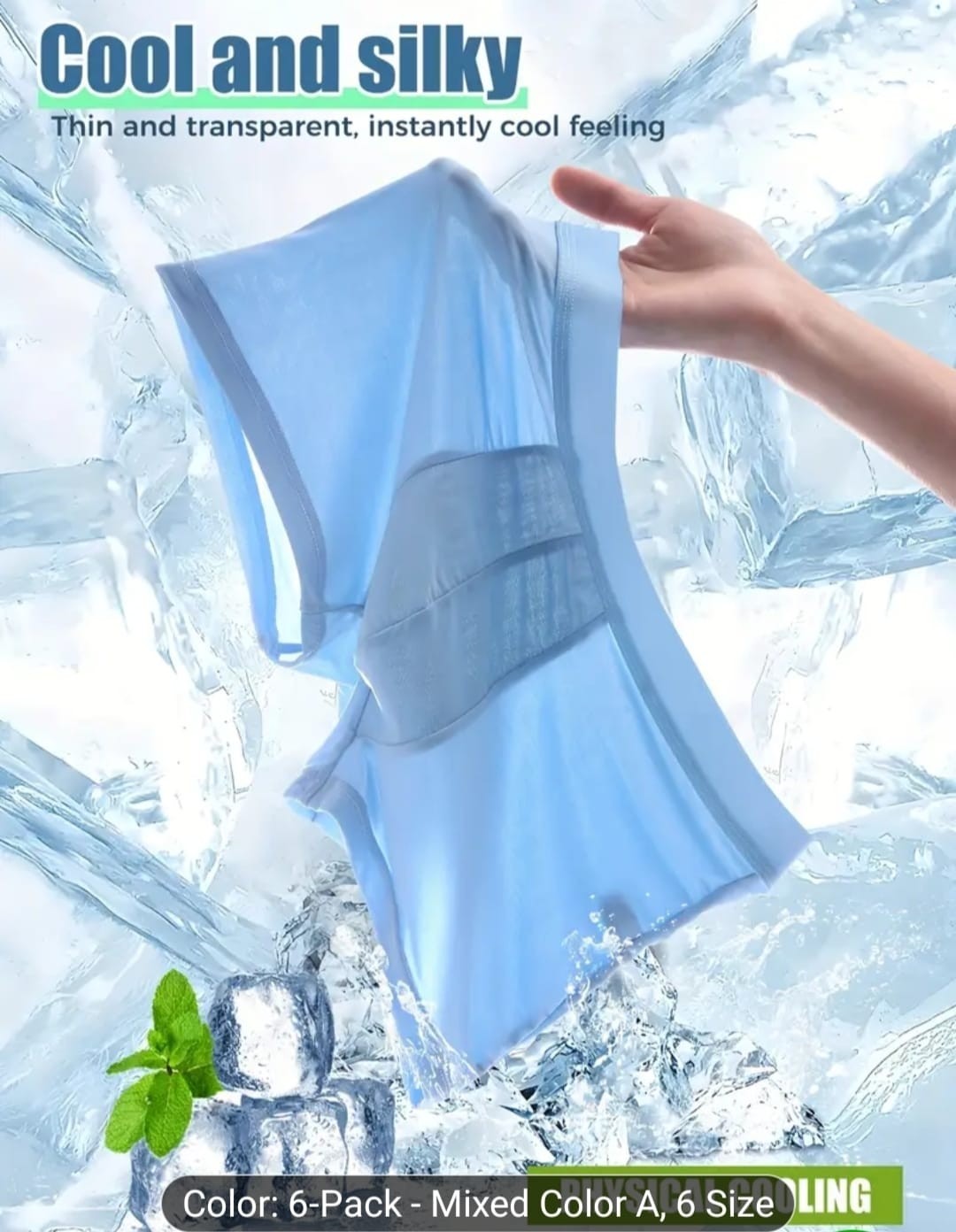 6 Pack Men’s Boxer Briefs Ice Silk Stretch Breathable Seamless Underwear