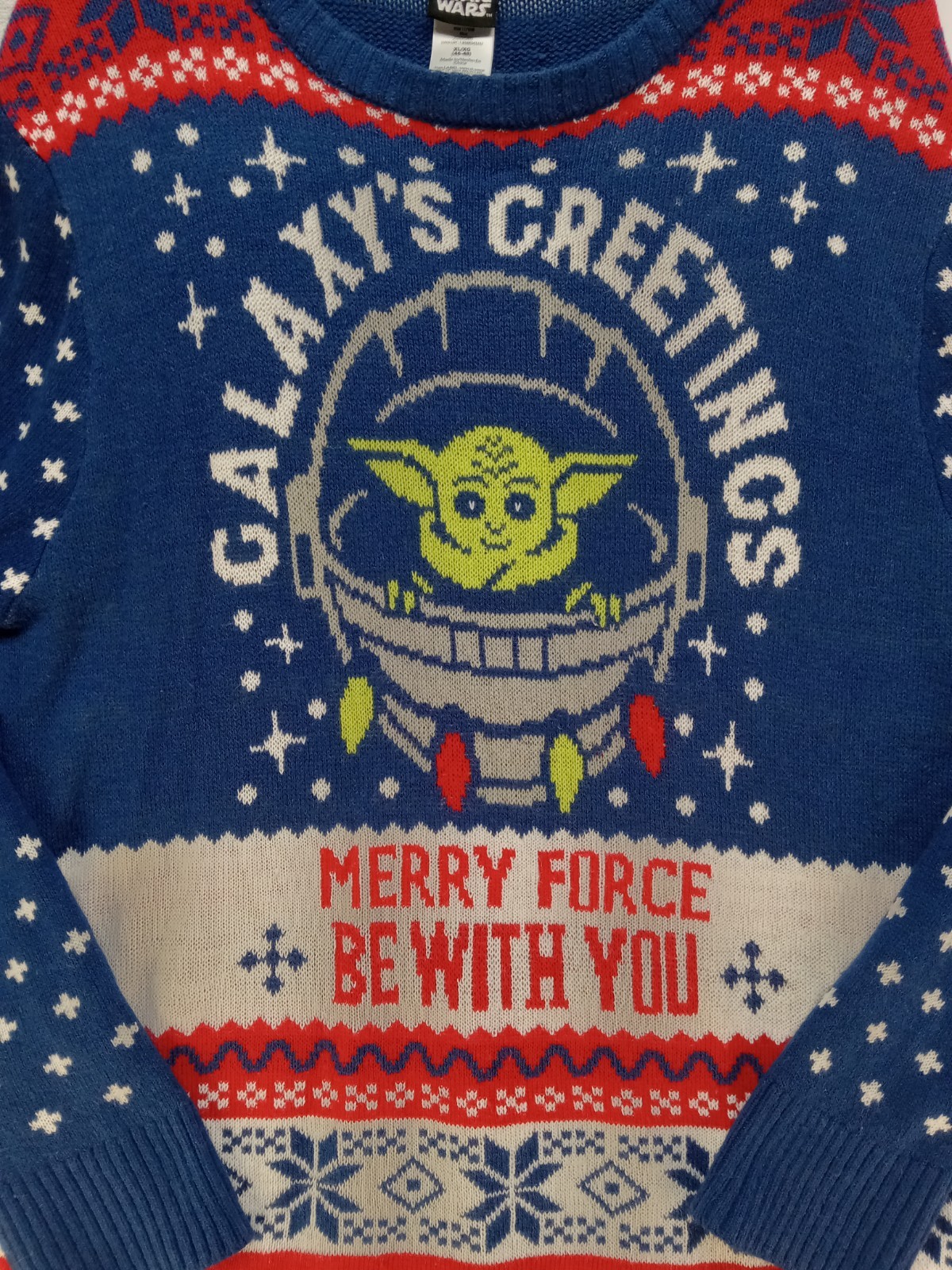 Star Wars Christmas Sweater Holiday Ugly Tacky Baby Yoda Grogu Unisex XL (46-48)