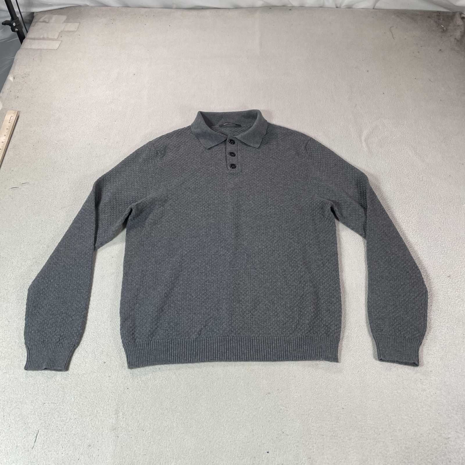 Brett Johnson Sweater Mens Large Gray Collared Merino Wool Knit Pullover Italy