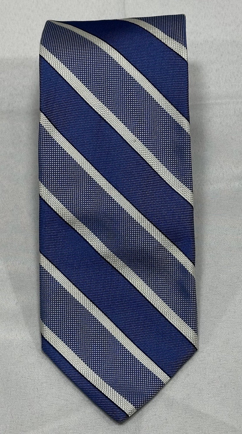 BREUER Men’s 100% Silk Necktie Designer Tie Blue White Striped L: 57” x W:3 1/8”