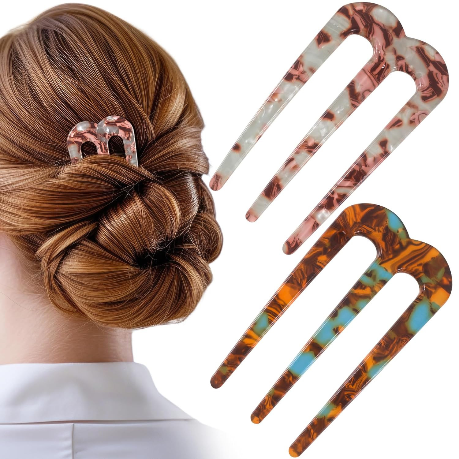 French Hair Pin U Shaped 2 Pcs Dark Brown, Light Brown