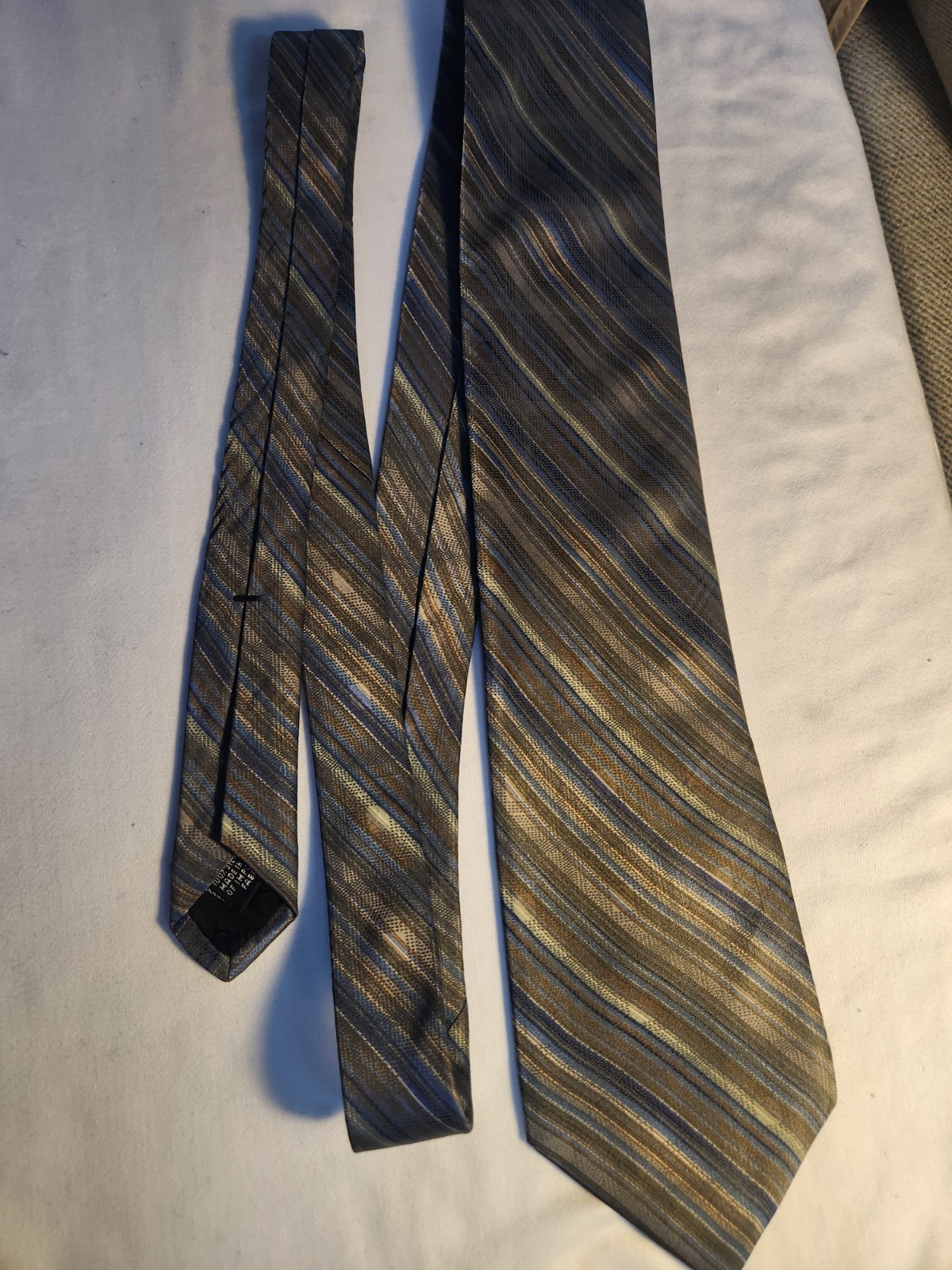 DKNY Silk Tie Taupe Light Blue Stripes Necktie USA 58 x 3.25 Inches