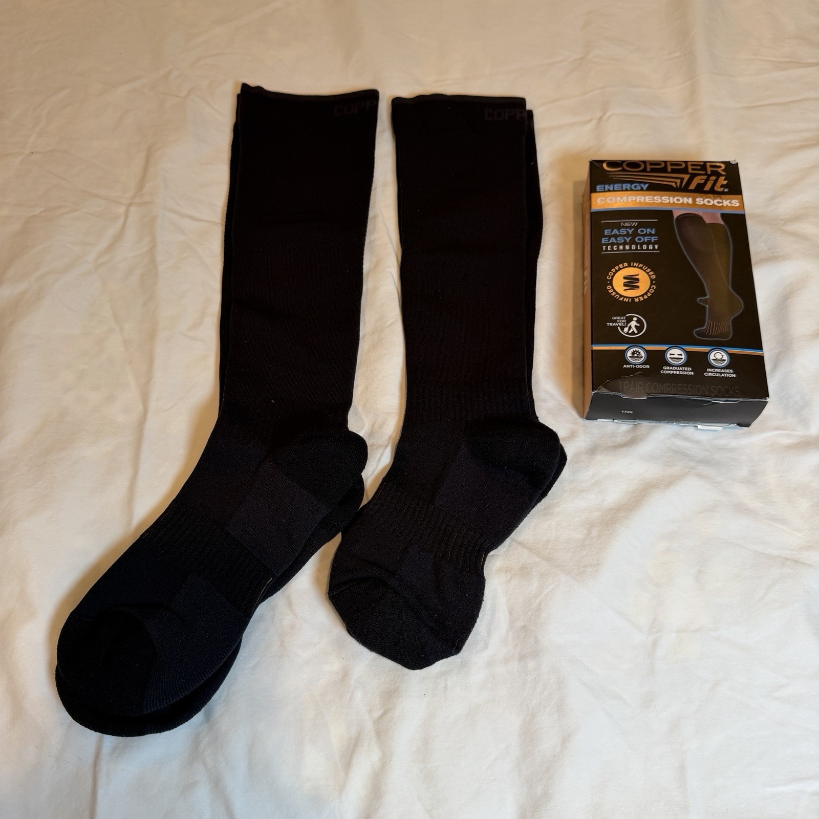 Copper Fit Energy Knee High Compression Socks Unisex Black (Two Pairs ) New