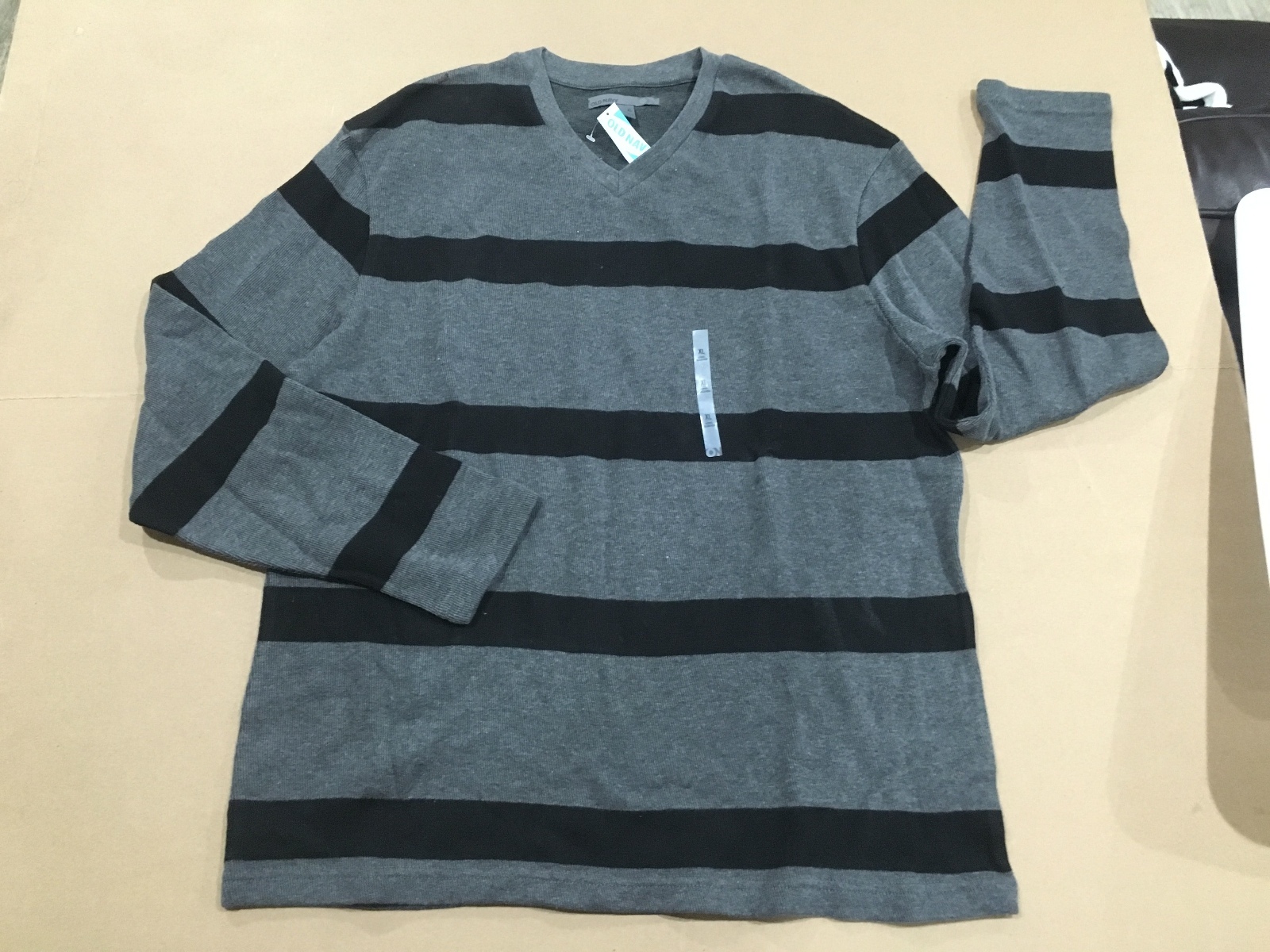 OLD NAVY Mens XL shirt Sweater black gray Striped Nautical Soft NEW
