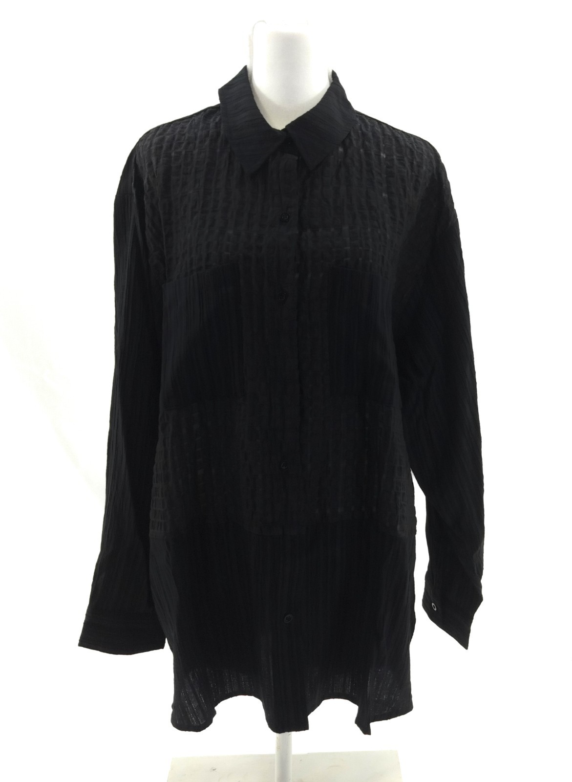 Davi & Dani Black Textured Button Up Blouse Womens Large Long Sleeve Top