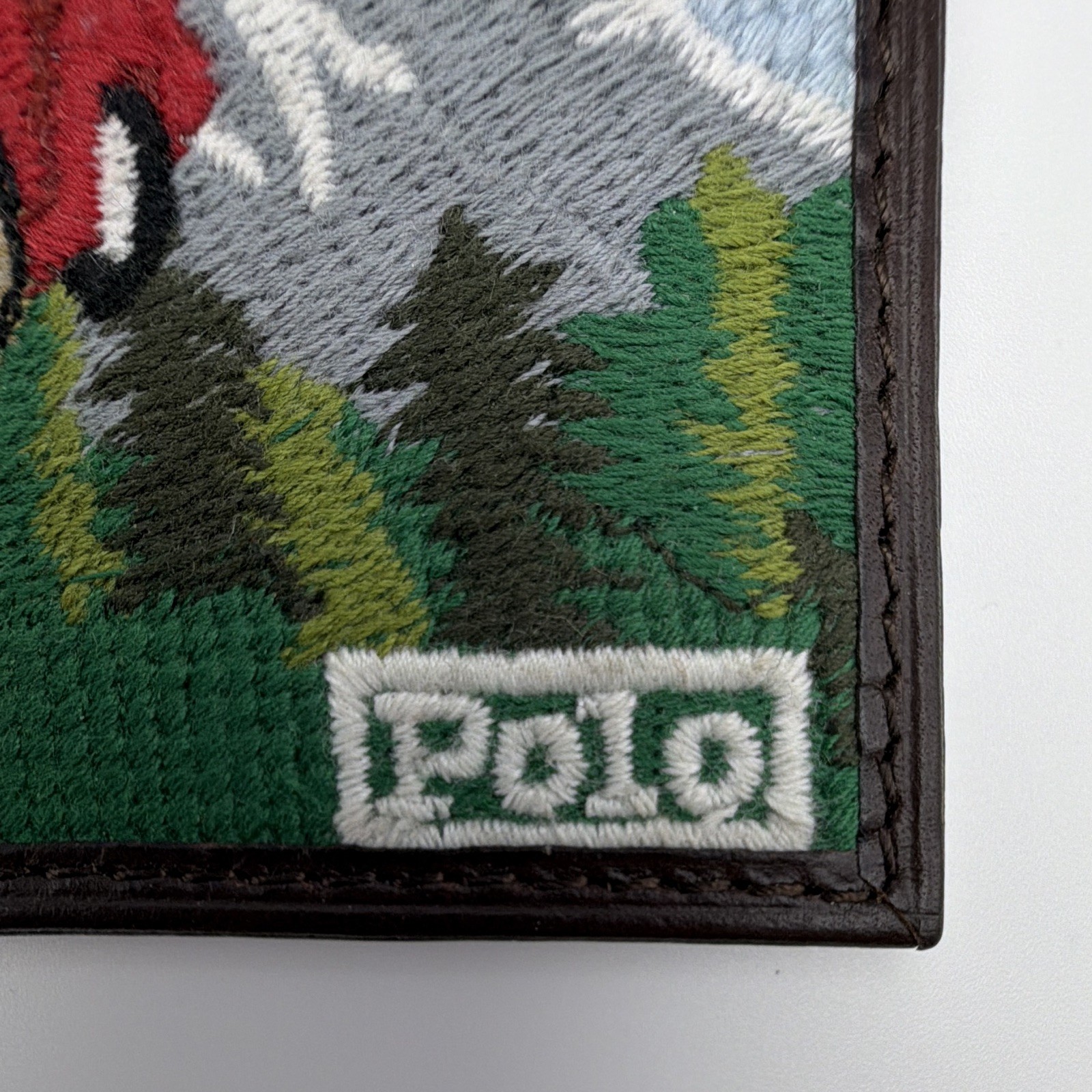 NWT Polo Ralph Lauren Western Bear Leather Card Holder Wallet Brown MSRP $125